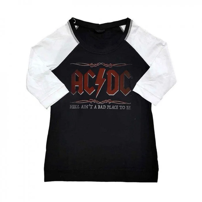 AC/DC Womens/Ladies Hell Ain´t A Bad Place Raglan T-Shirt-- Houndstooth Herringbone Solid AC/DC Womens/Ladies Hell Ain´t A Bad Place Raglan T-Shirt-- Houndstooth Herringbone Solid