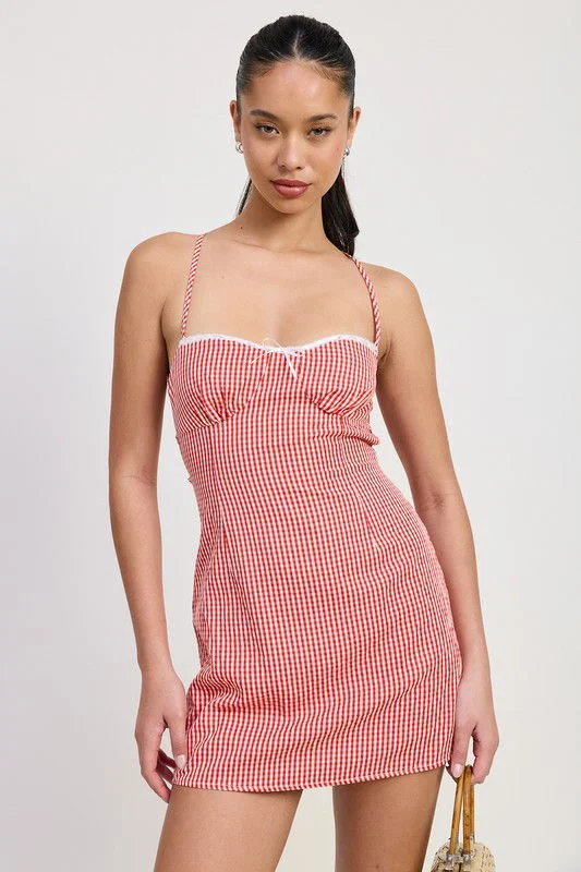 A Line Gingham Mini Dress Casual Mini Dress with Pockets