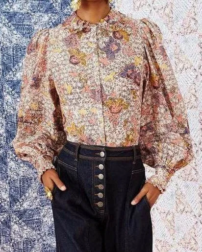 Floral "Circe Blouse" Ruffled Neck Blouse