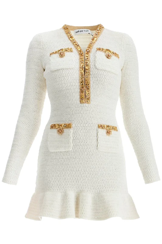 Lurex Knit Mini Dress  - White Cozy Long Sleeve Mini Dress
