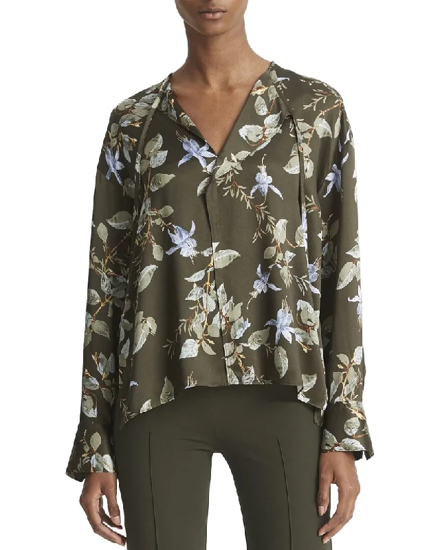 Vince Bellflower Draped Silk Blouse Classic White Blouse