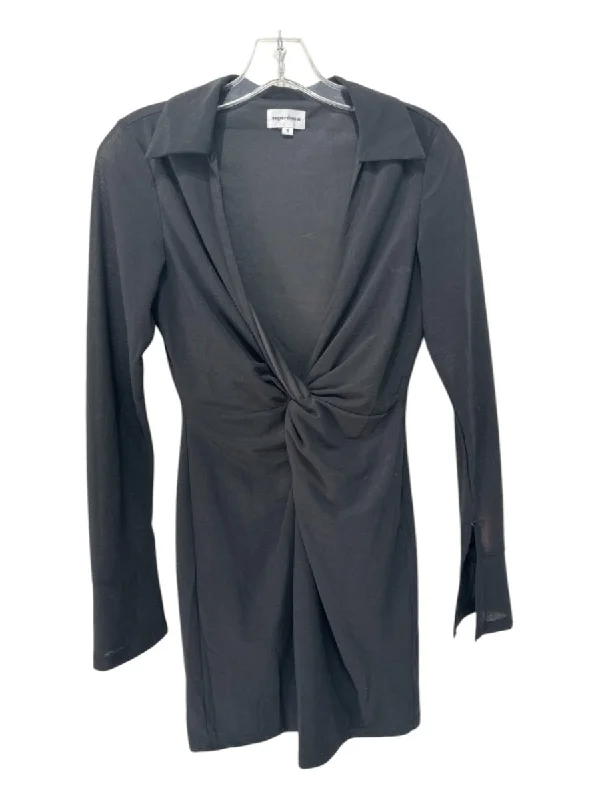 Superdown Size S Black Tencel Knot Detail Long Sleeve Collar Mini Dress Stylish Spaghetti Strap Mini Dress Superdown Size S Black Tencel Knot Detail Long Sleeve Collar Mini Dress Stylish Spaghetti Strap Mini Dress