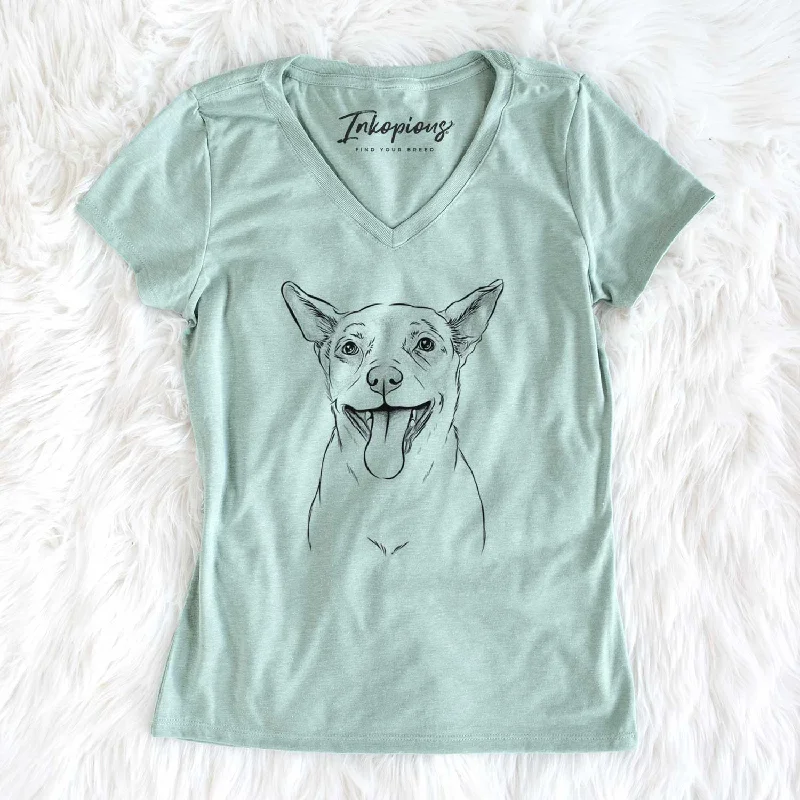Bare Archie the Chihuahua Mix - Women's V-neck Shirt-- Spandex Blend Rayon Blend Denim Blend Bare Archie the Chihuahua Mix - Women's V-neck Shirt-- Spandex Blend Rayon Blend Denim Blend