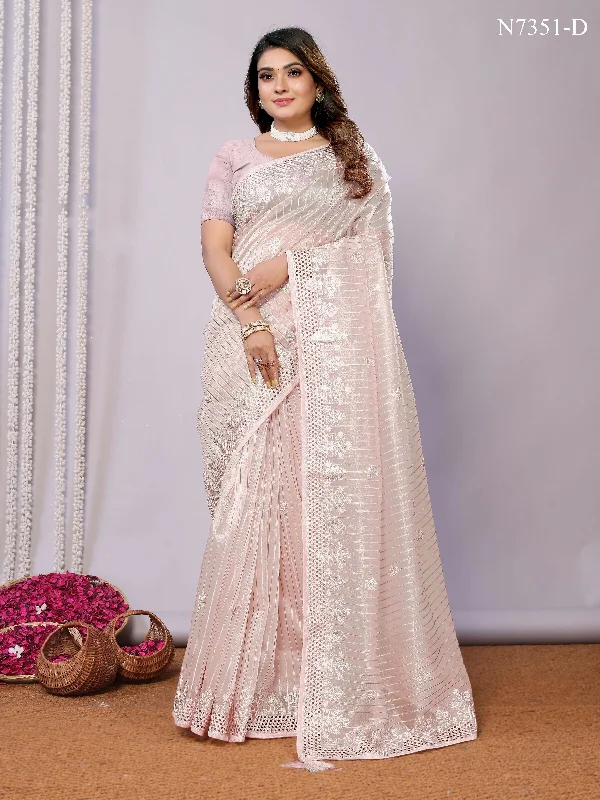Pink Silk Embroidered Saree With Stitched Blouse - Nimaya Kaksha Stylish Wrap Blouse Pink Silk Embroidered Saree With Stitched Blouse - Nimaya Kaksha Stylish Wrap Blouse
