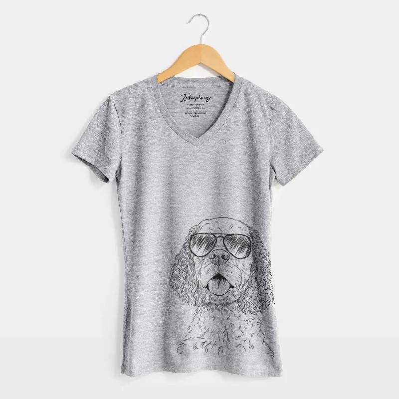 Aviator Baxter the American Cocker Spaniel - Women's V-neck Shirt-- Lace Blend Ribbed Blend Corduroy Blend Aviator Baxter the American Cocker Spaniel - Women's V-neck Shirt-- Lace Blend Ribbed Blend Corduroy Blend