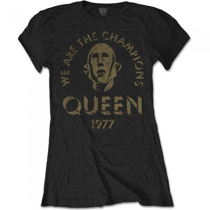 Queen Womens/Ladies We Are The Champions T-Shirt-- Collared Crew Neck Turtle Neck