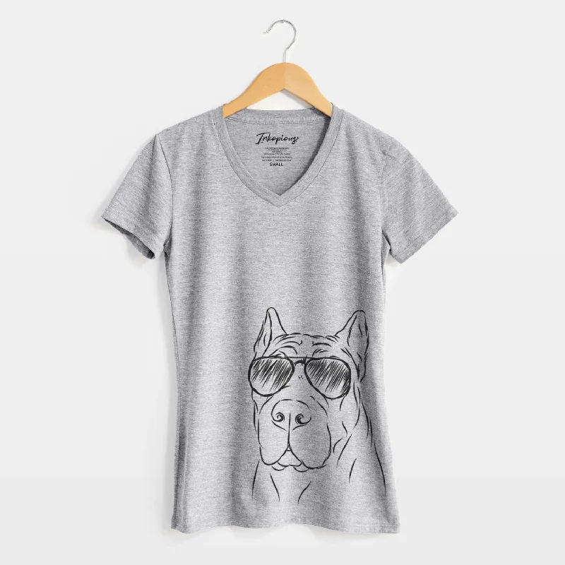 Aviator Bearson the Cane Corso - Women's V-neck Shirt-- Chenille Fabric Brocade Fabric Lace Fabric Aviator Bearson the Cane Corso - Women's V-neck Shirt-- Chenille Fabric Brocade Fabric Lace Fabric