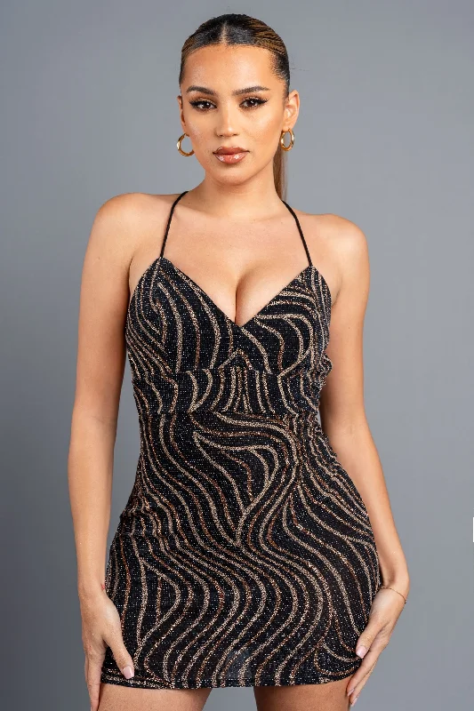 Metallic Lurex Swirl Bodycon Mini Dress Trendy Wraparound Mini Dress