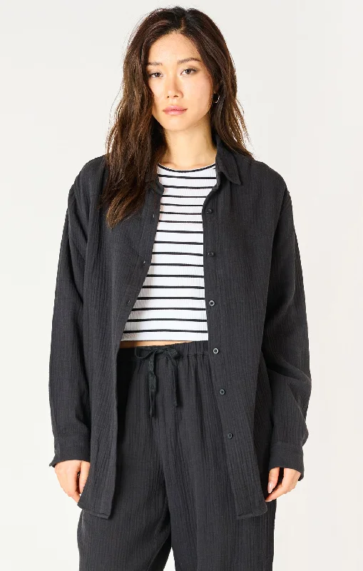 Top - Dex Textured Button Up Blouse Sheer Mesh Blouse
