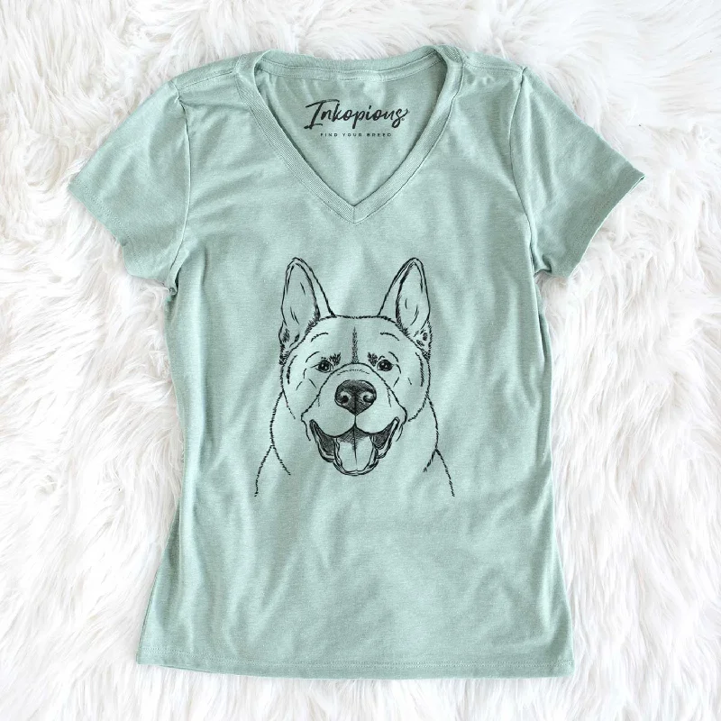 Bare Baku the Akita - Women's V-neck Shirt-- Rayon Fabric Velvet Fabric Corduroy Fabric Bare Baku the Akita - Women's V-neck Shirt-- Rayon Fabric Velvet Fabric Corduroy Fabric