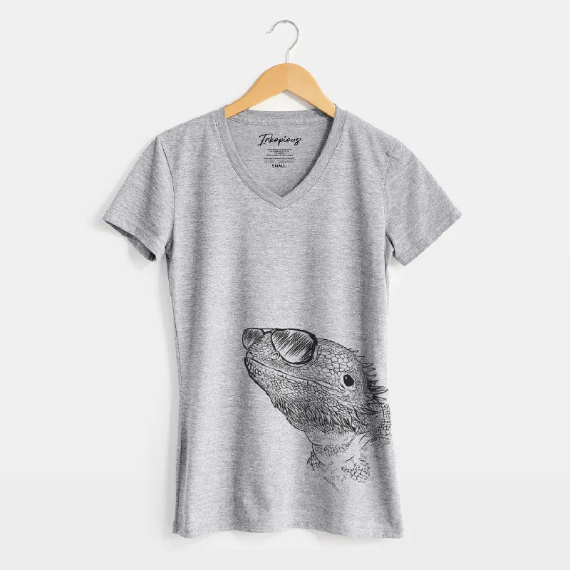 Aviator Ash the Bearded Dragon - Women's V-neck Shirt-- Modern Contemporary Chic