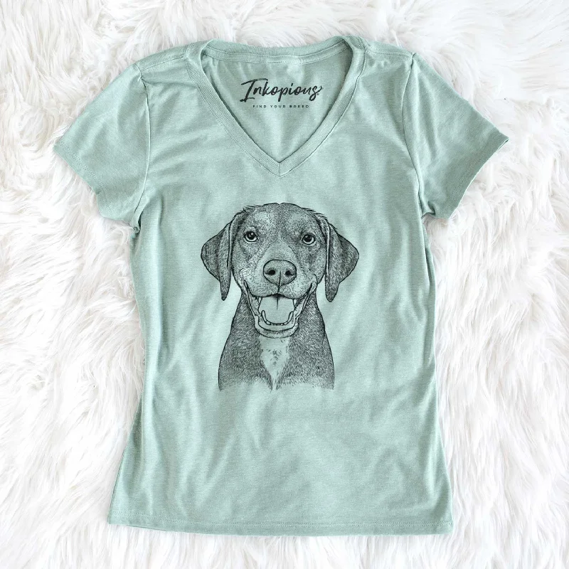 Bare Beaver the Hound Mix - Women's V-neck Shirt-- Houndstooth Herringbone Solid