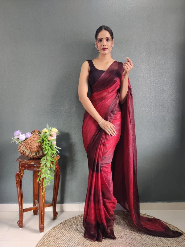 Malishka Export Georgette Silk Printed Ready To Wear Saree With Blouse Piece - Marun Classic Minimalist Blouse Malishka Export Georgette Silk Printed Ready To Wear Saree With Blouse Piece - Marun Classic Minimalist Blouse