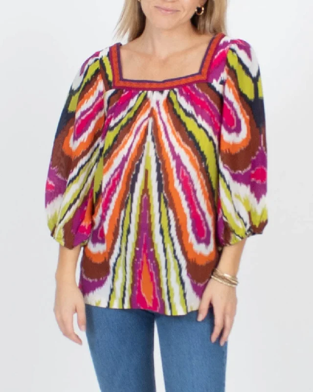 Multicolored Silk Blouse Frilled Cuff Blouse