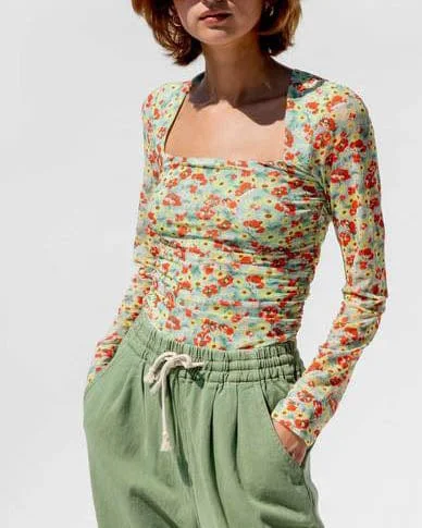 Mesh Ruched Blouse in "Meadow Celadon Green" Pastel Color Blouse