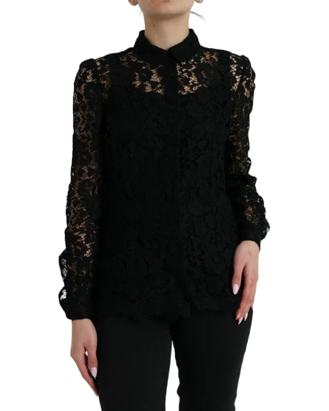 Dolce & Gabbana  Black Lace Blouse Peter Pan Collar Blouse
