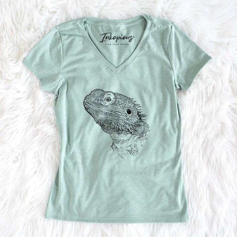 Bare Ash the Bearded Dragon - Women's V-neck Shirt-- Elasticated Padded Insulated