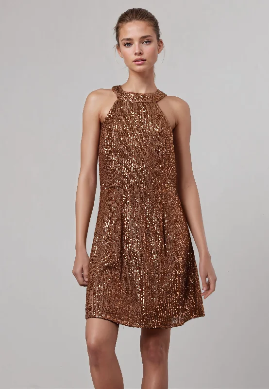 TOUCH MINI DRESS BROWN Stylish Puff Sleeve Mini Dress