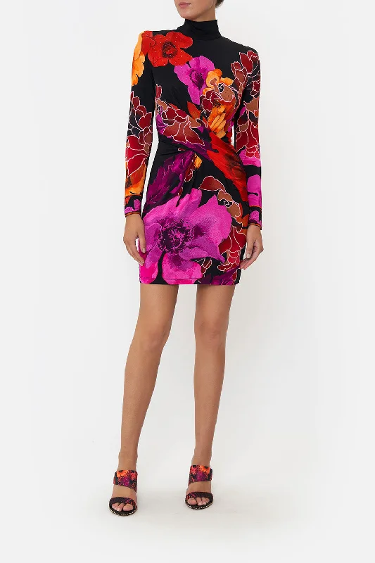 CROSS FRONT MINI DRESS MIDNIGHT POPPY Trendy Tie-Dye Mini Dress