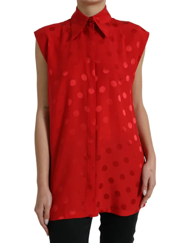 Dolce & Gabbana Elegant Polka Dot Sleeveless Silk Women's Blouse Embroidered Cotton Blouse Dolce & Gabbana Elegant Polka Dot Sleeveless Silk Women's Blouse Embroidered Cotton Blouse