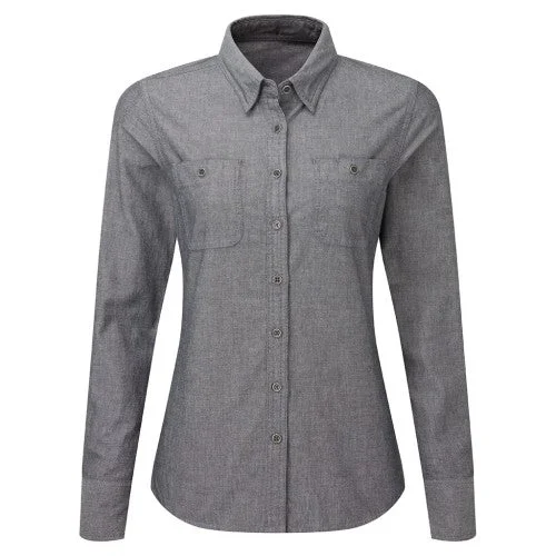 Premier Womens/Ladies Chambray Organic Long-Sleeved Shirt-- Cozy Warm Stylish