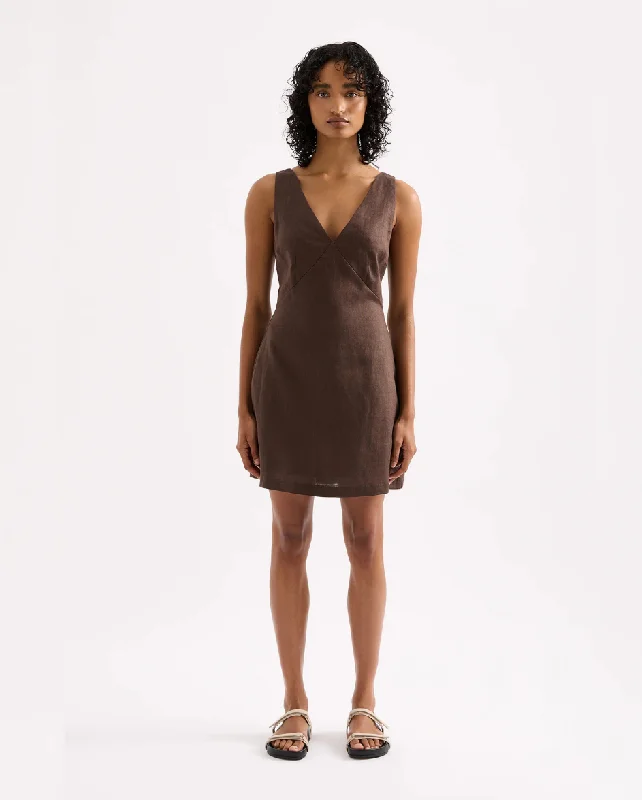 Blair Linen Mini Dress Clove Cozy Satin Mini Dress