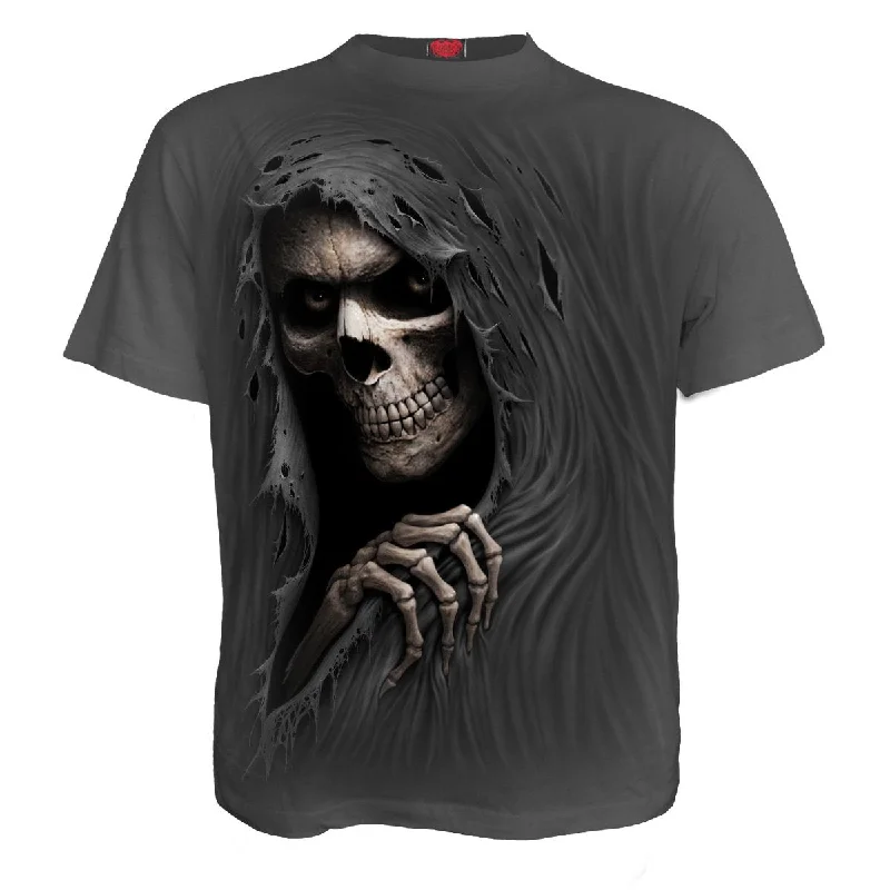 GRIM RIPPER - T-Shirt Charcoal-- Print Jacquard Patchwork