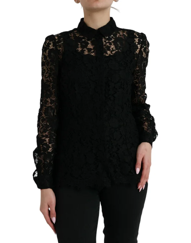 Dolce & Gabbana Elegant Floral Lace Blouse Women's Top Casual Button Blouse