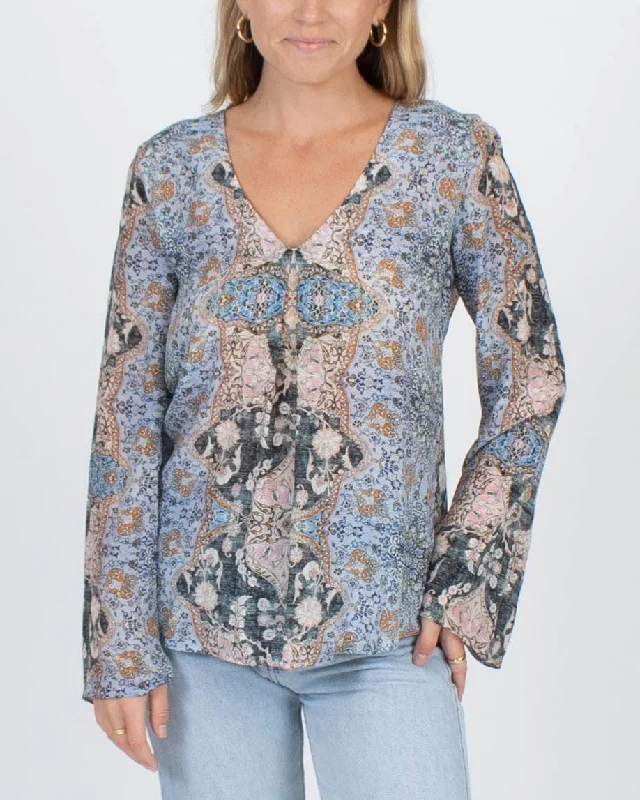 Printed Silk Blouse Mandarin Collar Blouse