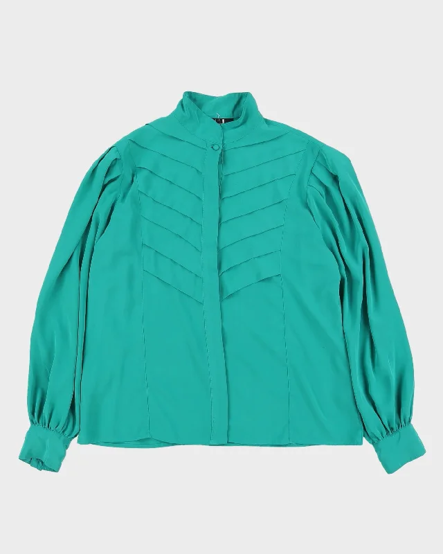 Green Chevron Pleated Blouse - M Pastel Color Blouse