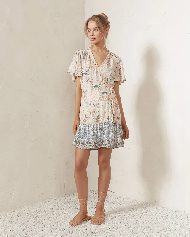 Ilse Wrap Floral Boho Mini Dress Elegant Off-Shoulder Dress Mini