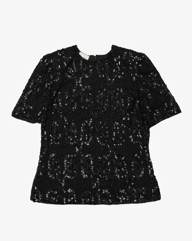 Frank Usher Black Sequinned Party Blouse - L Smart Business Blouse