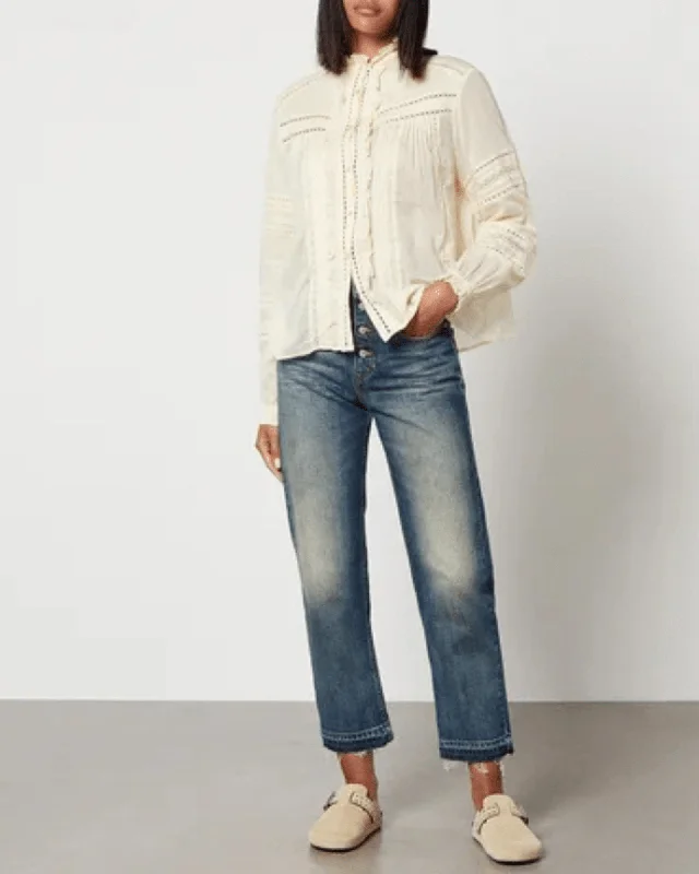 Metina Lace Trimmed Cotton Gauze Blouse Casual Relaxed Fit Blouse