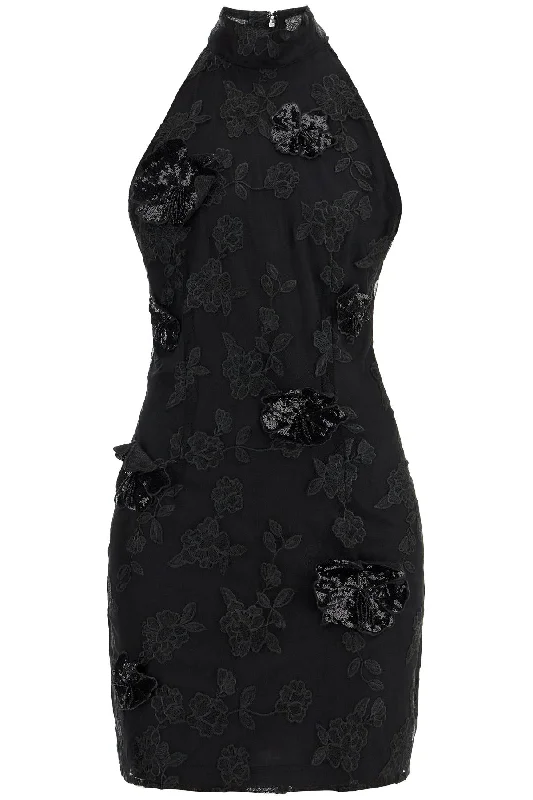 Black Floral Recycled Polyester Mini Dress  - Black Fashionable A-Line Mini Dress