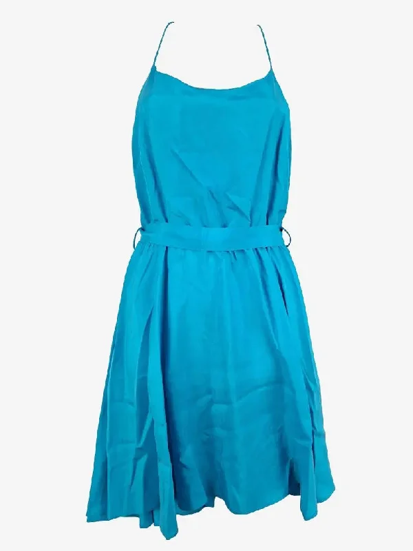 Zimmermann Aqua Racer Back Silk Party Mini Dress Size 8 Trendy Denim Mini Dress