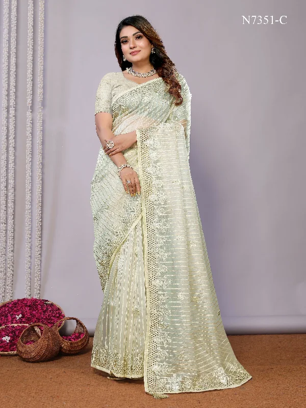 Green Silk Embroidered Saree With Stitched Blouse - Nimaya Kaksha Vintage Lace Blouse Green Silk Embroidered Saree With Stitched Blouse - Nimaya Kaksha Vintage Lace Blouse