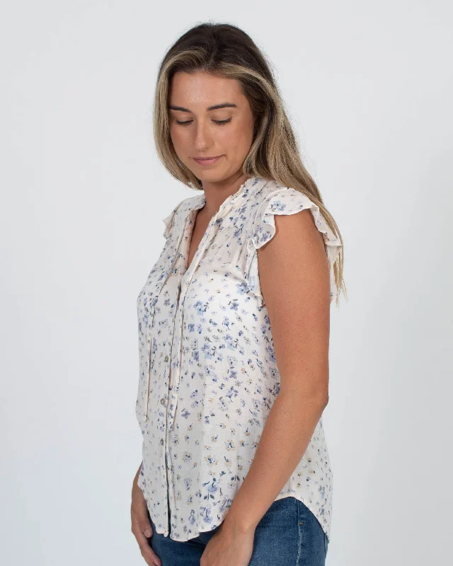 Floral Button Down Blouse Ruffled Neck Blouse