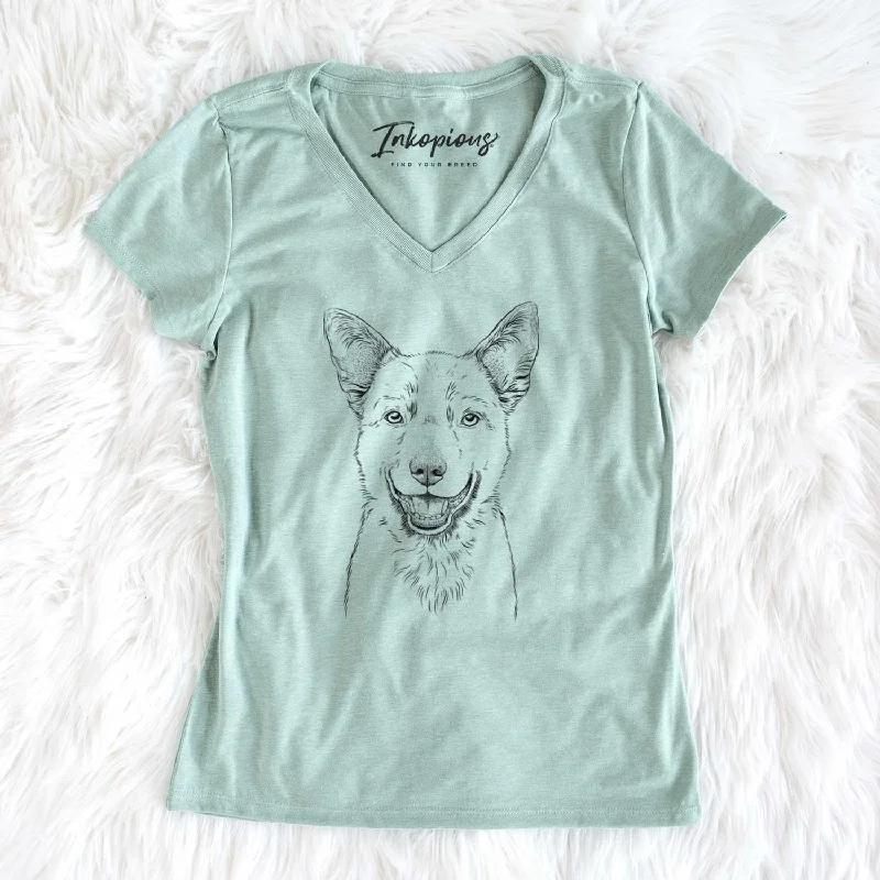 Bare Arden the Australian Kelpie - Women's V-neck Shirt-- Beaded Sequined Faux Fur