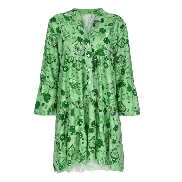 Clara | Casual Loose Vintage Floral Print Elegant Mini Dress Cozy Ruched Mini Dress