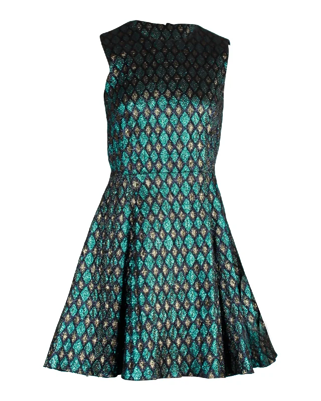Dolce & Gabbana Flared Sleeveless Mini Dress in Metallic Green Polyester Comfortable Shift Mini Dress