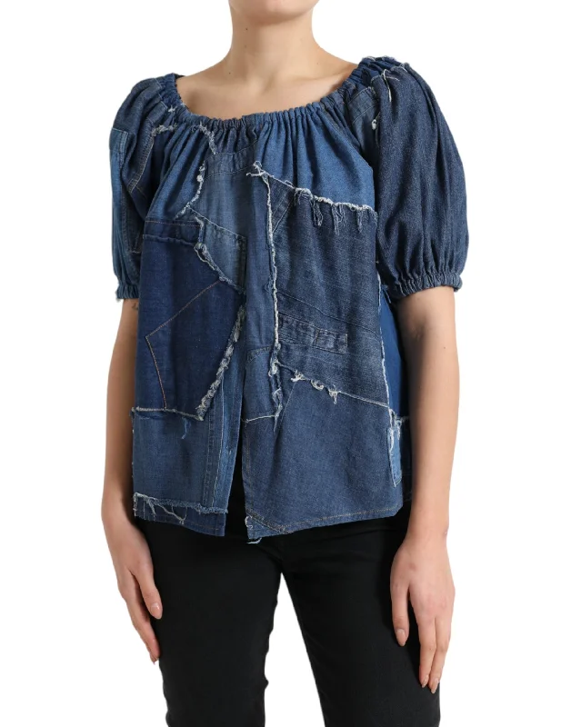 Dolce & Gabbana Elegant Cotton Denim Blouse Women's Top Double Button Blouse