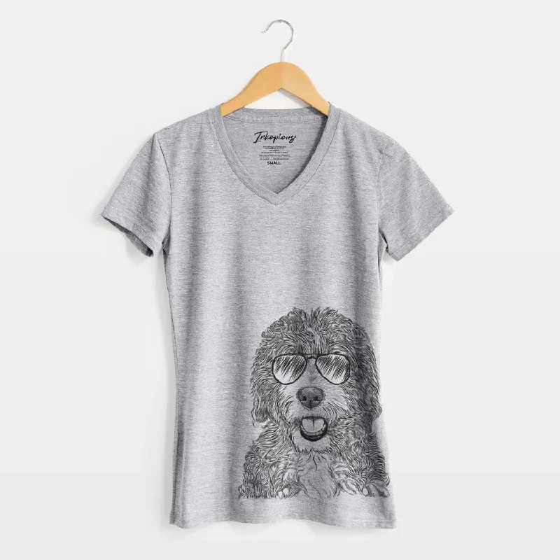 Aviator Bash the Bernedoodle - Women's V-neck Shirt-- Fashionable Trendy Casual