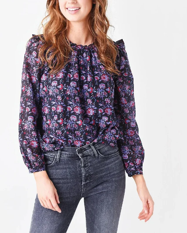 Xirena Floral Crew Neck Blouse Lightweight Linen Blouse