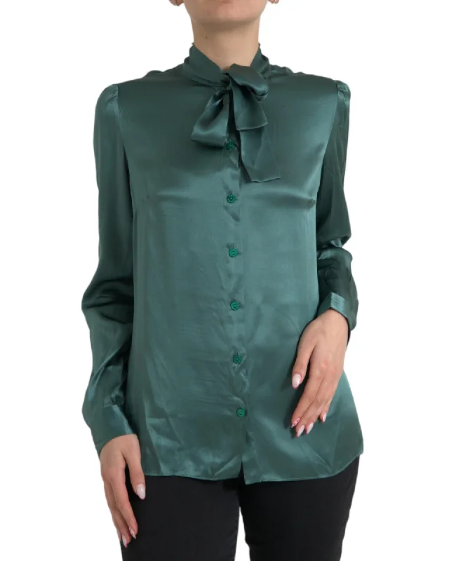 Dolce & Gabbana  Silk Blouse Green Romantic Lace Blouse