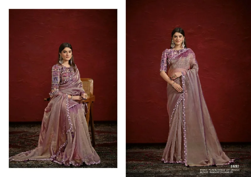 Purple Pure Banarasi Jari Crinkle Sequence with Handwork Saree with Stitched Blouse - Mohmanthan Aaina Classic Striped Blouse Purple Pure Banarasi Jari Crinkle Sequence with Handwork Saree with Stitched Blouse - Mohmanthan Aaina Classic Striped Blouse