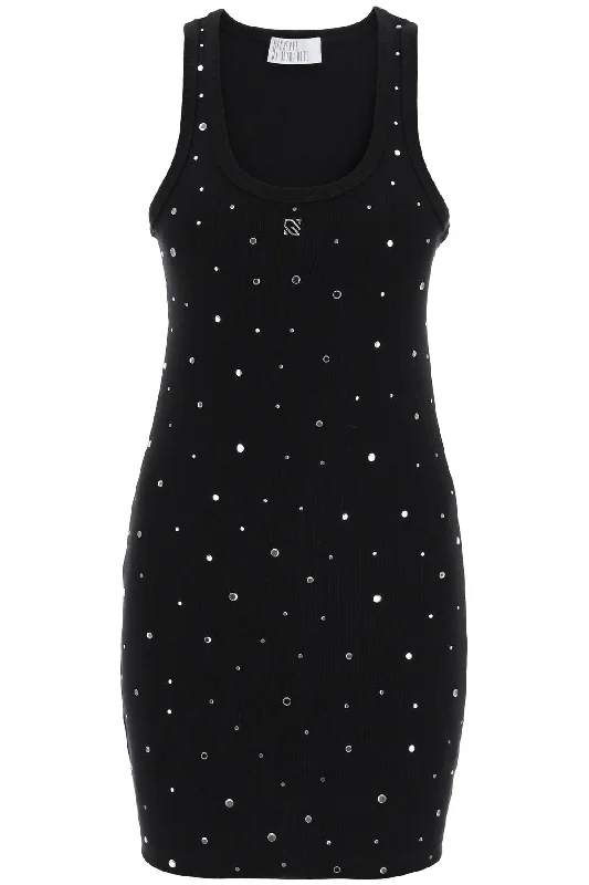 "mini Dress With Rhinestone  - Black Fashionable Lace-Trim Mini Dress