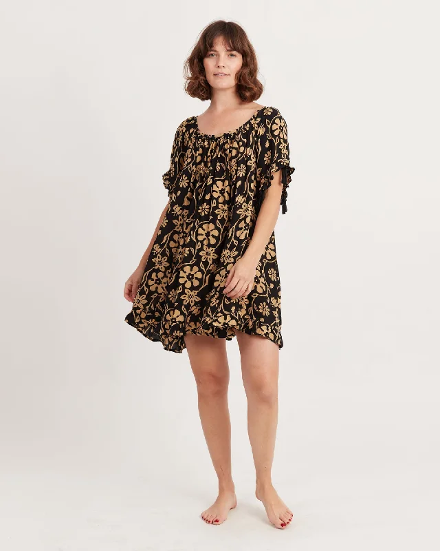 Hawaiian Print Mini Dress Comfortable Off-Shoulder Mini Dress