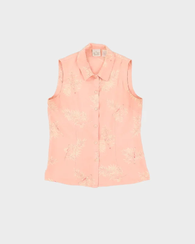 Vintage 1990s Pink Patterned Silk Blouse - S Floral Print Blouse