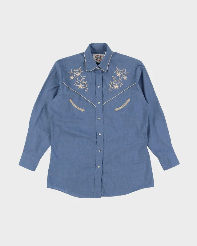 Vintage Western Blue Embroidered Blouse - S Playful Puff Blouse