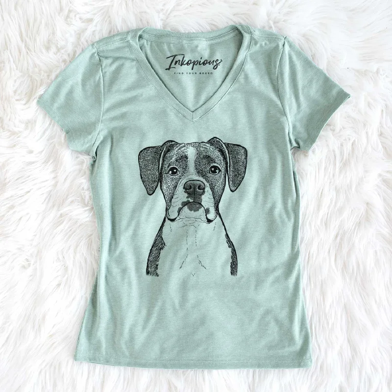 Bare Annie the Boxer - Women's V-neck Shirt-- Beaded Sequined Faux Fur